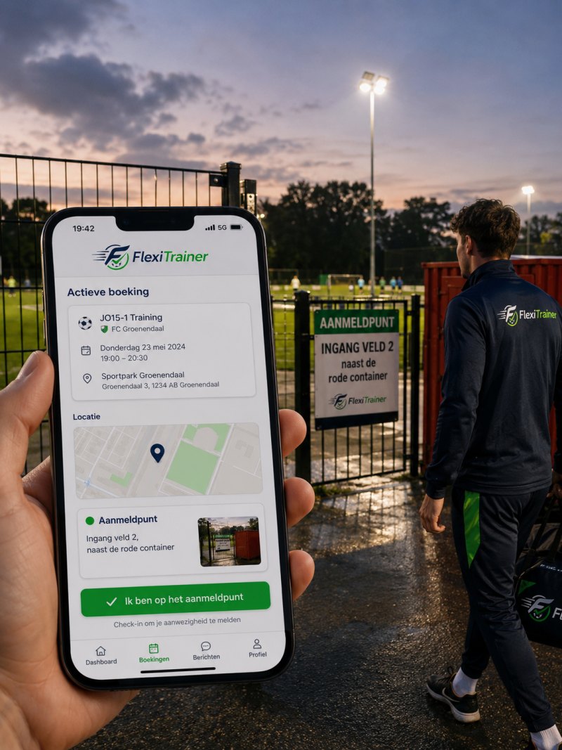Training op het veld onder de lichtmasten